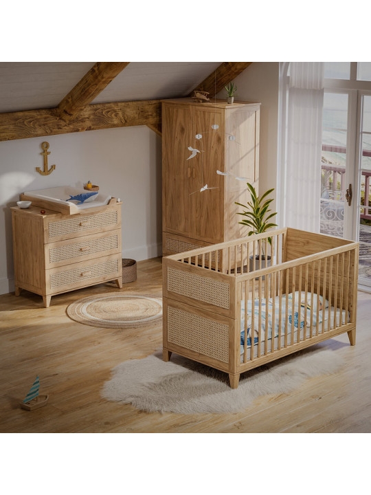 Armadio per Camerette Bambini Nami in Legno Naturale e Rattan - Théo Bébé