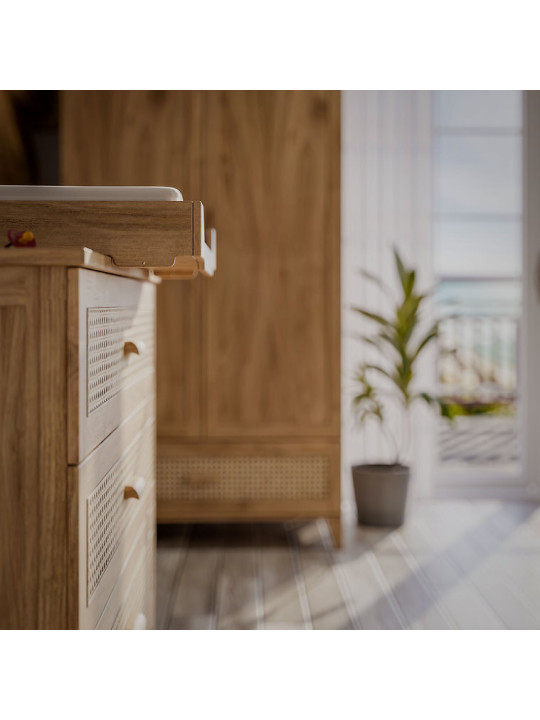Chest of Drawers Nami in natural wood and rattan - Théo Bébé