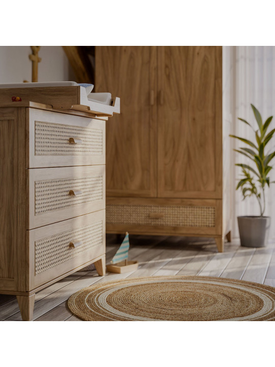 Chest of Drawers Nami in natural wood and rattan - Théo Bébé