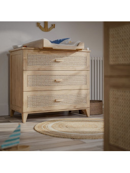 Chest of Drawers Nami in natural wood and rattan - Théo Bébé