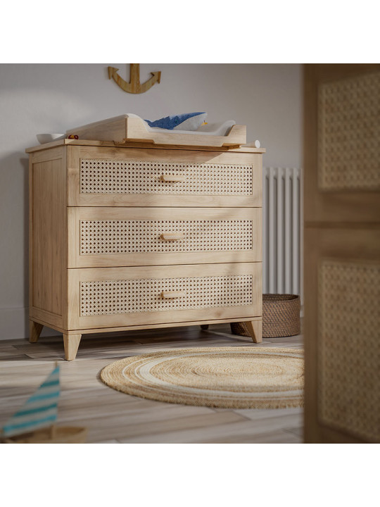 Chest of Drawers Nami in natural wood and rattan - Théo Bébé