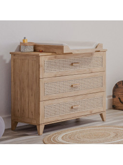 Cassetteria con Fasciatoio Nami in Rattan Naturale - Théo Bébé