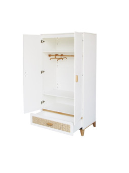 Children's Wardrobe Nami in White Wood and Rattan - Théo Bébé