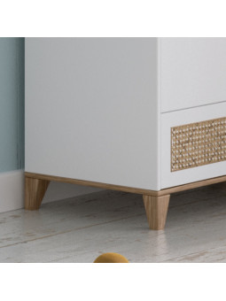 Children's Wardrobe Nami in White Wood and Rattan - Théo Bébé