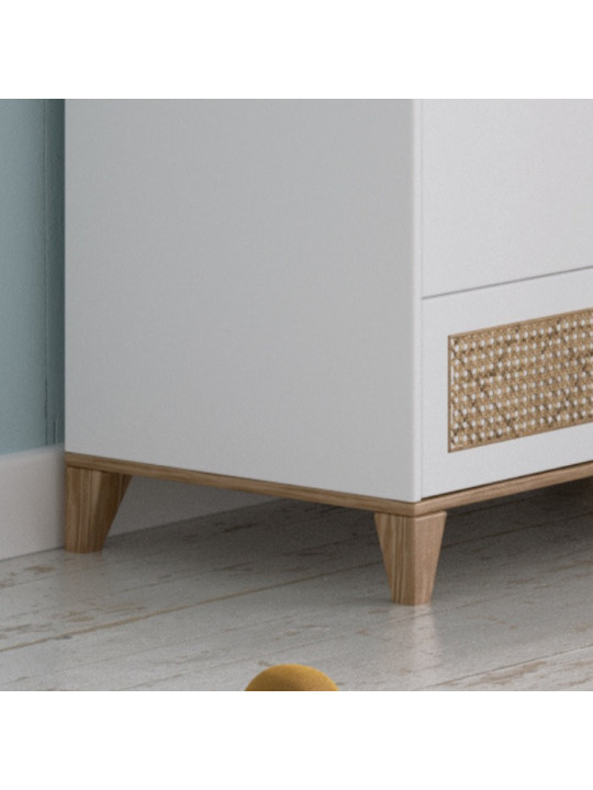 Children's Wardrobe Nami in White Wood and Rattan - Théo Bébé