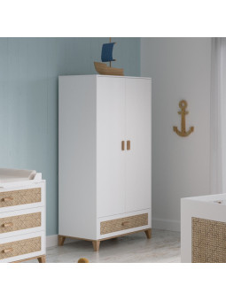 Armadio per Camerette Bambini Nami in Legno Bianco e Rattan - Théo Bébé