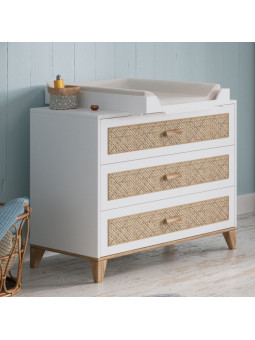 Cassetteria con Fasciatoio Nami in Rattan Bianca - Théo Bébé