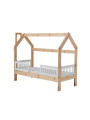 Lettino a forma di casetta per la cameretta dei bambini 70x140 cm in legno massello FSC di pino naturale