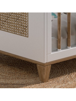 Nami Evolutive Bed 60x120 in White Wood & Natural Rattan  - Théo Bébé