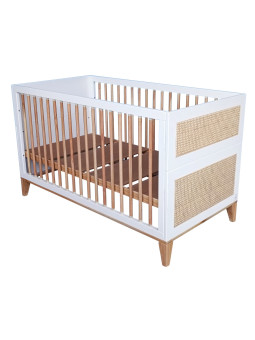 Culla Nami 70x140 in Legno Bianco e Rattan - Théo Bébé