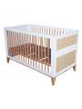 Nami Evolutive Cot Bed 70x140 in White Wood & Rattan - Théo Bébé