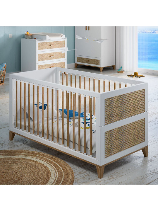 Culla Nami 70x140 in Legno Bianco e Rattan - Théo Bébé