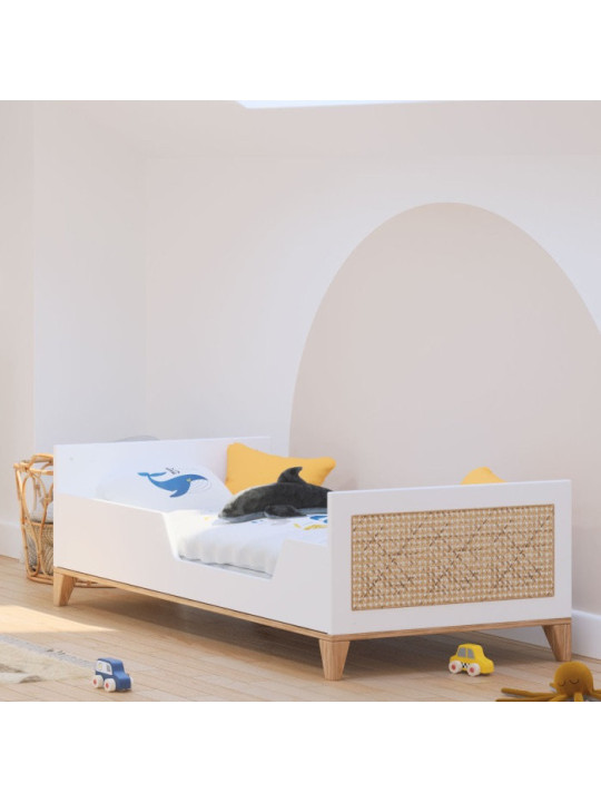 Nami Evolutive Cot Bed 70x140 in White Wood & Rattan - Théo Bébé