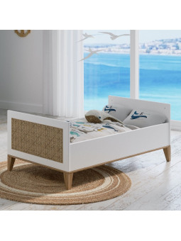 Nami Evolutive Cot Bed 70x140 in White Wood & Rattan - Théo Bébé