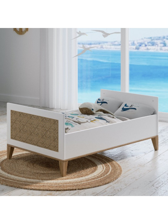 Culla Nami 70x140 in Legno Bianco e Rattan - Théo Bébé