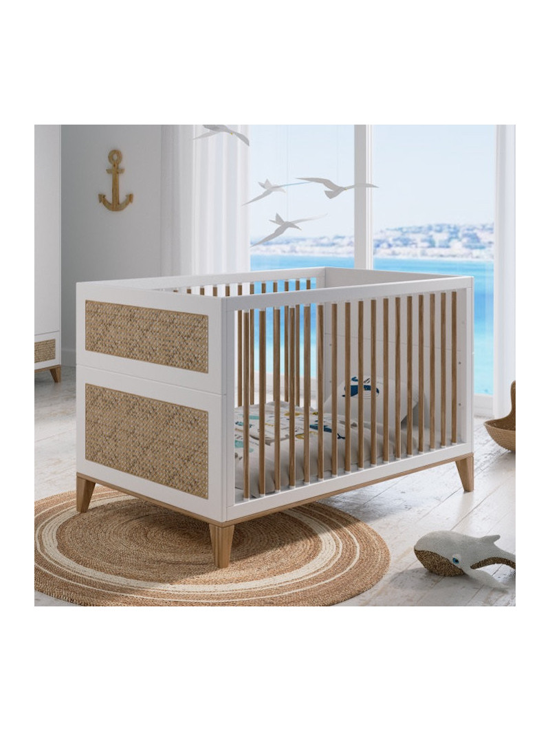 Culla Nami 70x140 in Legno Bianco e Rattan - Théo Bébé