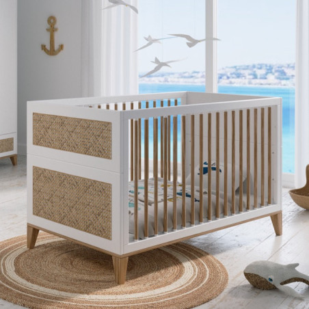 Nami Evolutive Cot Bed 70x140 in White Wood & Rattan - Théo Bébé