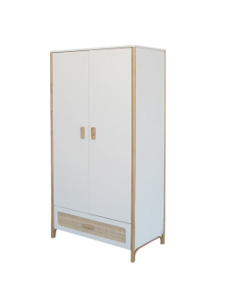 Wardrobe Océania in White Wood and Rattan - Théo Bébé