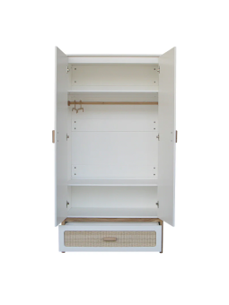 Wardrobe Océania in White Wood and Rattan - Théo Bébé