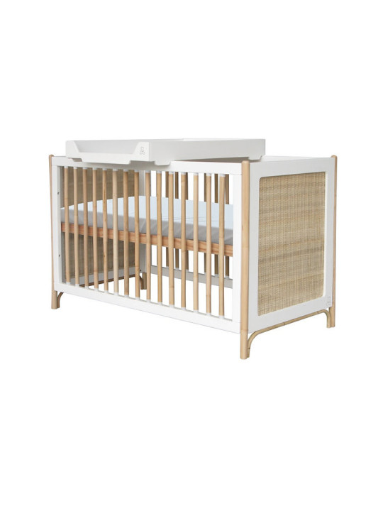 Océania Evolutive Bed 60x120 in White Wood & Natural Rattan  - Théo Bébé