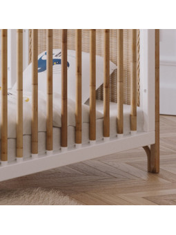 Océania Evolutive Bed 60x120 in White Wood & Natural Rattan  - Théo Bébé