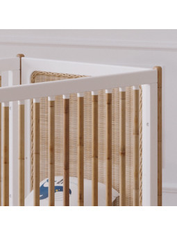Océania Evolutive Bed 60x120 in White Wood & Natural Rattan  - Théo Bébé
