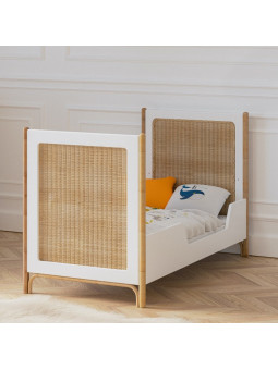 Océania Evolutive Bed 60x120 in White Wood & Natural Rattan  - Théo Bébé