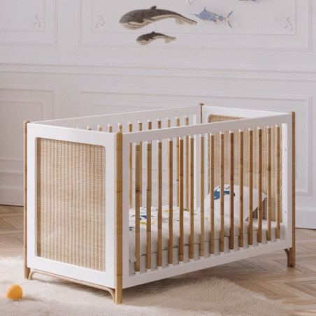 Océania Evolutive Bed 60x120 in White Wood & Natural Rattan  - Théo Bébé