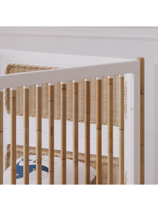 Océania Evolutive Cot Bed 70x140 in White Wood & Rattan - Théo Bébé