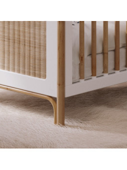 Océania Evolutive Cot Bed 70x140 in White Wood & Rattan - Théo Bébé