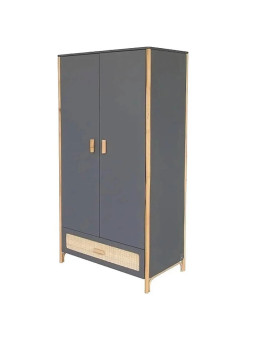Wardrobe Océania in Grey Wood and Rattan - Théo Bébé