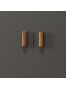 Wardrobe Océania in Grey Wood and Rattan - Théo Bébé