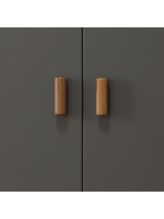 Wardrobe Océania in Grey Wood and Rattan - Théo Bébé