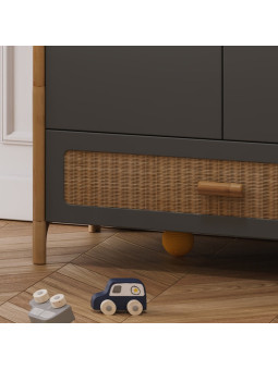 Armadio Océania in Legno Grigio e Rattan - Théo Bébé