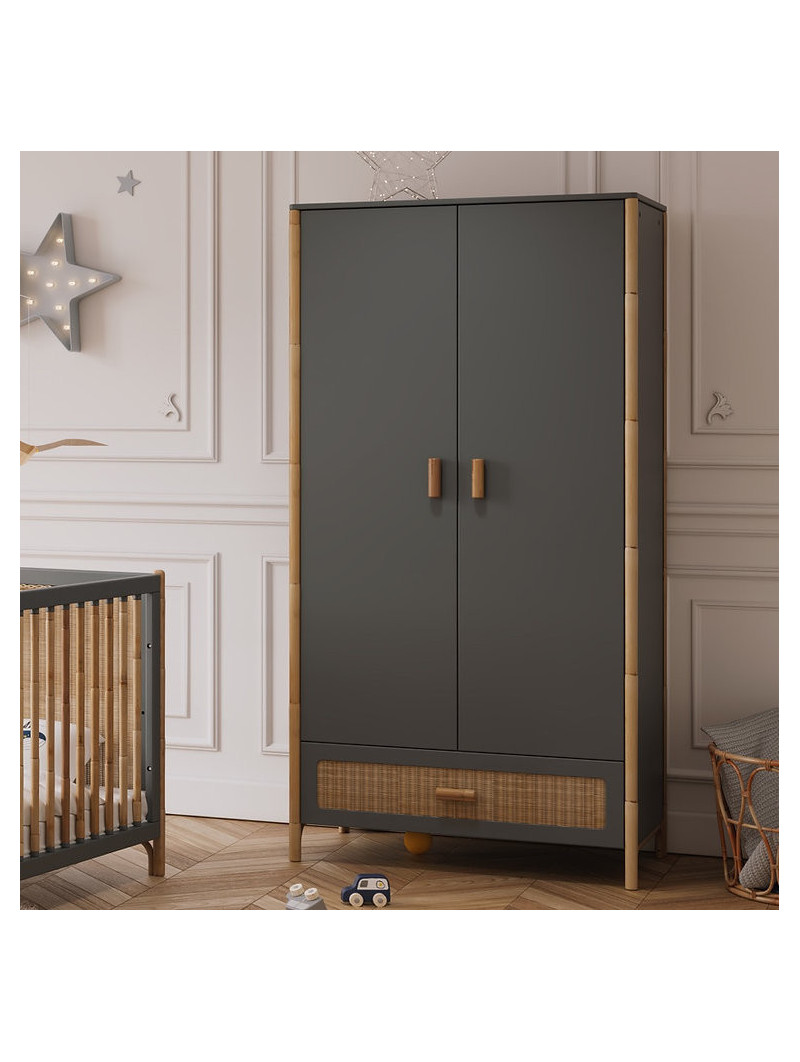 Armadio Océania in Legno Grigio e Rattan - Théo Bébé