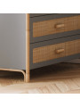 Chest of Drawers Océania in Grey Wood and Rattan - Théo Bébé