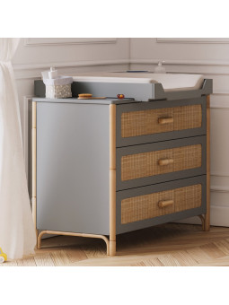 Cassetteria con Fasciatoio Océania in Rattan Grigia - Théo Bébé
