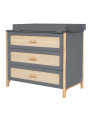 Chest of Drawers Océania in Grey Wood and Rattan - Théo Bébé