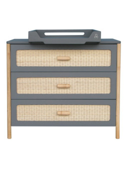 Chest of Drawers Océania in Grey Wood and Rattan - Théo Bébé