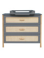 Chest of Drawers Océania in Grey Wood and Rattan - Théo Bébé