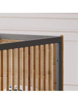 Culla Océania 60x120 in Legno Grigio e Rattan - Théo Bébé