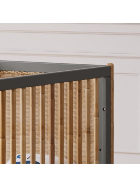 Evolutive Bed Océania 60x120 in grey wood and rattan - Théo Bébé