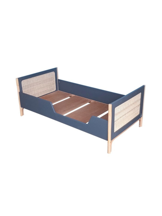 Culla / Lettino evolutivo Océania 70x140 in legno grigio e rattan - Théo Bébé
