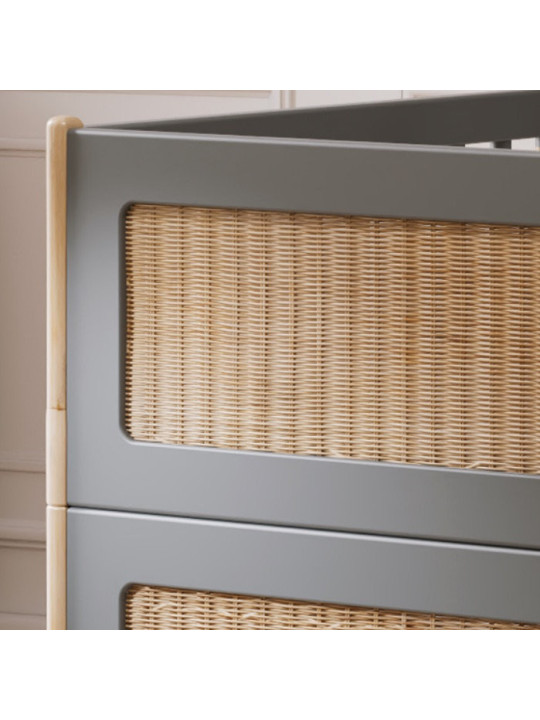 Culla / Lettino evolutivo Océania 70x140 in legno grigio e rattan - Théo Bébé