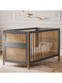 Culla / Lettino evolutivo Océania 70x140 in legno grigio e rattan - Théo Bébé