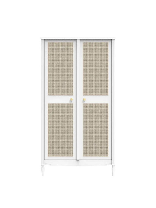 Children's Wardrobe Hermione in White Wood & Rattan - Théo Bébé
