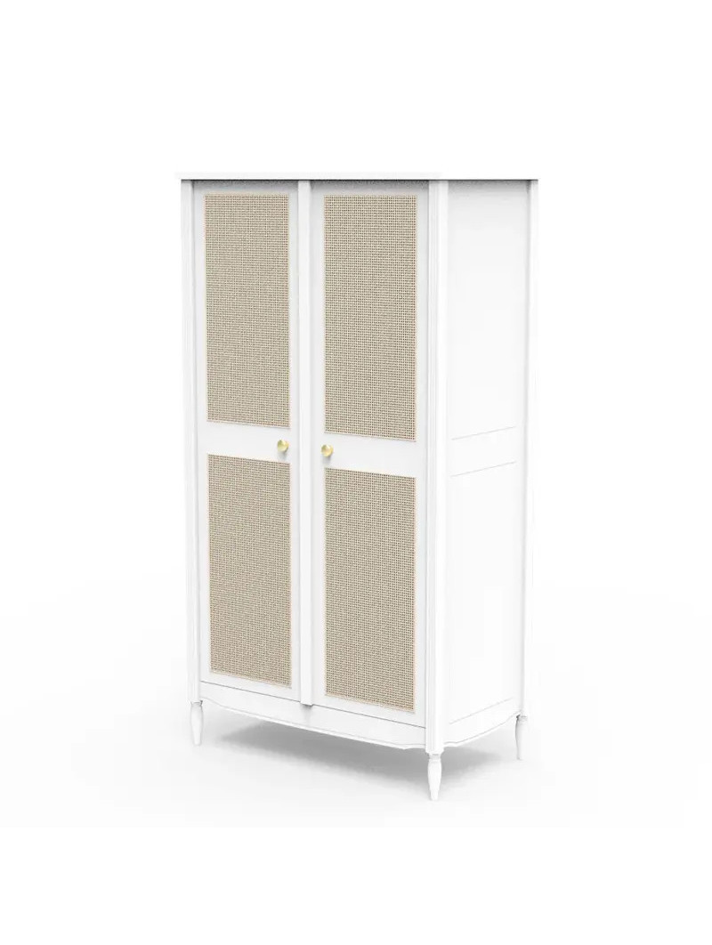 Children's Wardrobe Hermione in White Wood & Rattan - Théo Bébé