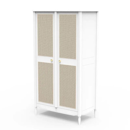 Armadio per Bambini Hermione in Legno Bianco e Rattan - Théo Bébé