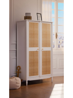 Armadio per Bambini Hermione in Legno Bianco e Rattan - Théo Bébé