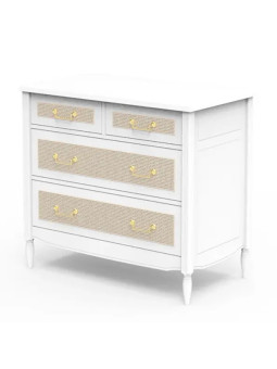 Cassetteria Fasciatoio Hermione in Legno Bianco e Rattan - Théo Bébé